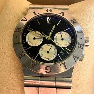 BVLGARI Chronograph Stainless Steel Black Dial Men's Watch with Box